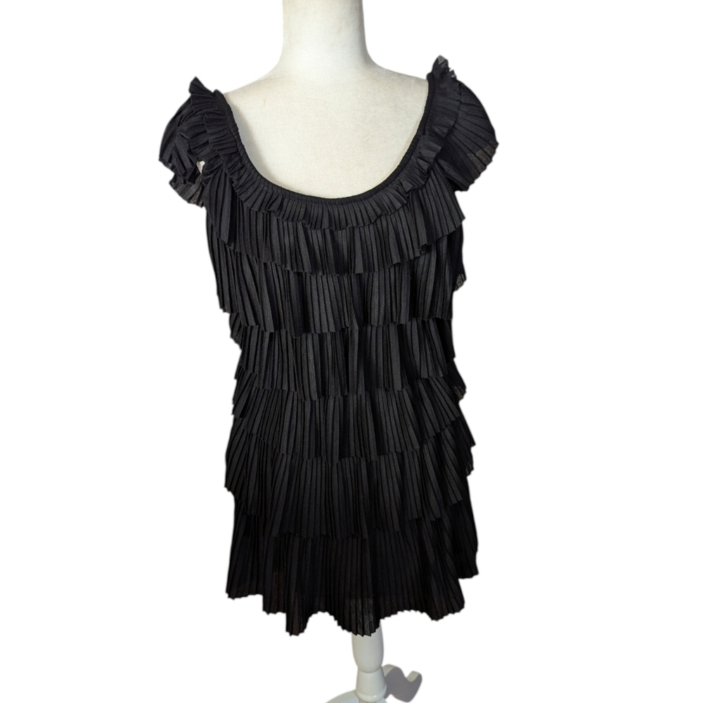 WHBM Black Pleated Tiered Mini Sassy Whimsical Ruffle Dress Sz S - Picture 7 of 10